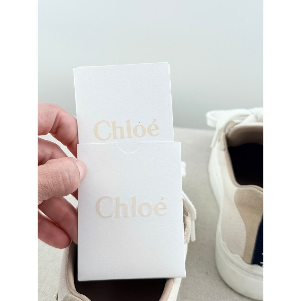 Chloe Lauren Logo Embroidery Canvas and Suede Sneakers White Women's EU 38 - Picture 9 of 11